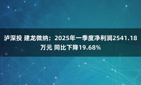 泸深投 建龙微纳：2025年一季度净利润2541.18万元 同比下降19.68%